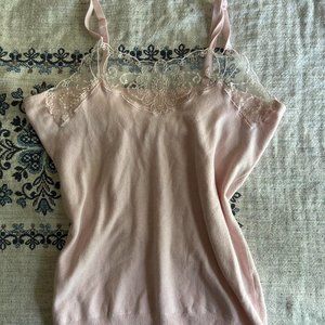 pastel pink tank top with lace detailing